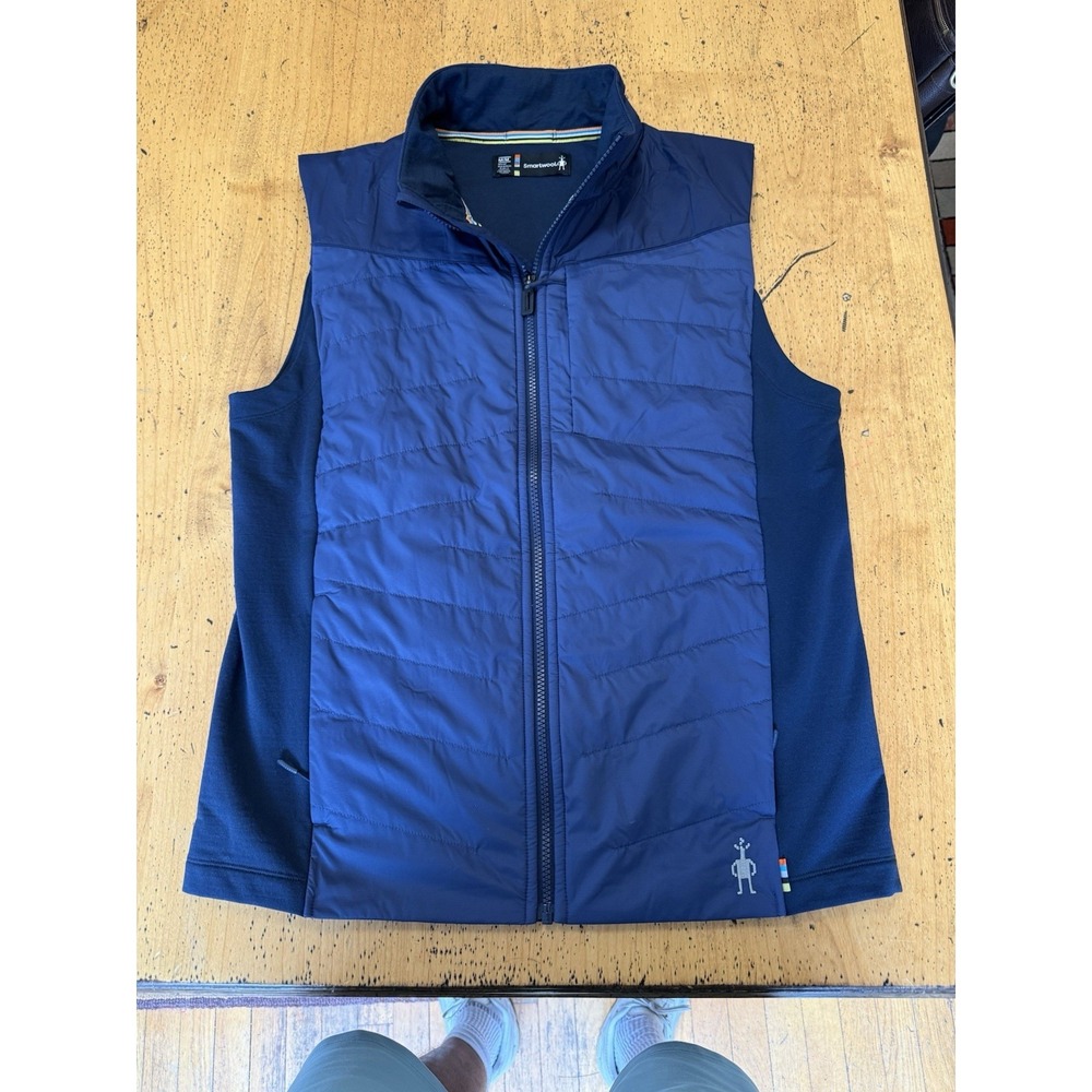 Smartwool Vest Mens M Blue Quilted Merino Wool Lined‎ Insulated Full Zip Outdoor